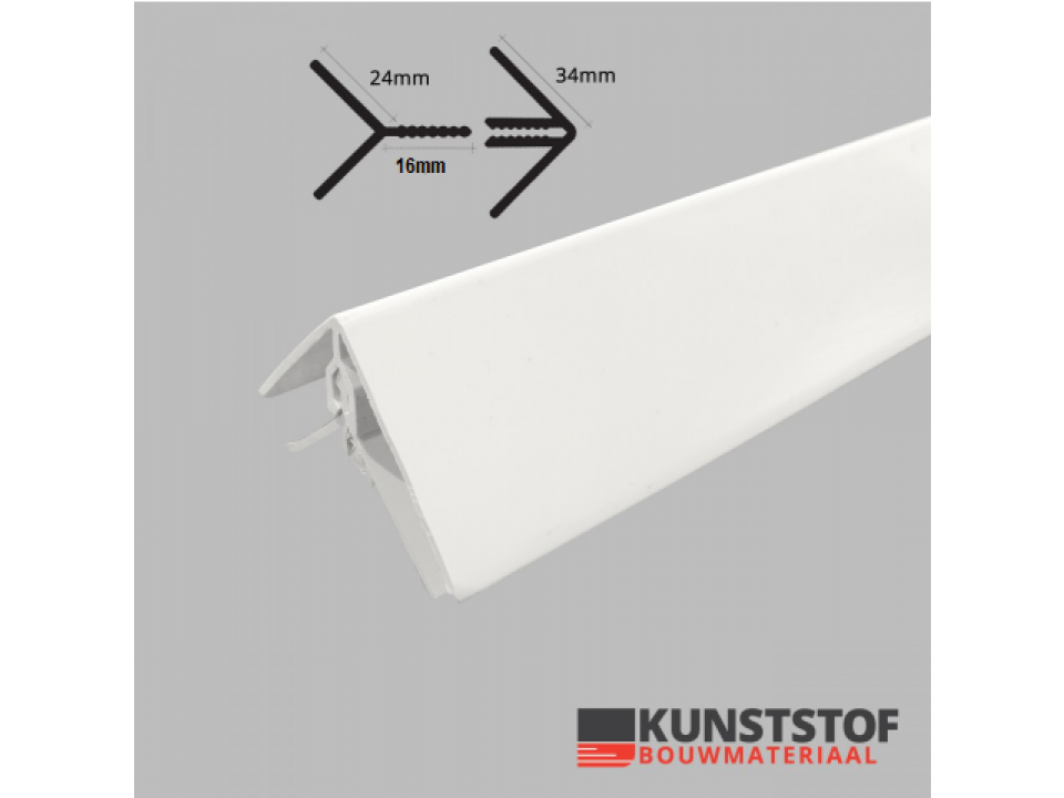 Hoekprofiel eindprofiel kunststof gevelbekleding 16mm in 4 kleuren