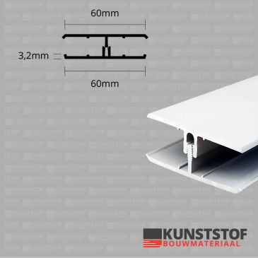Eurotexx Dubbel Rabat - potdeksel 50mm verbindingsprofiel 2 delig kunststof gevelbekleding profiel in de kleur wit - RAL 9010